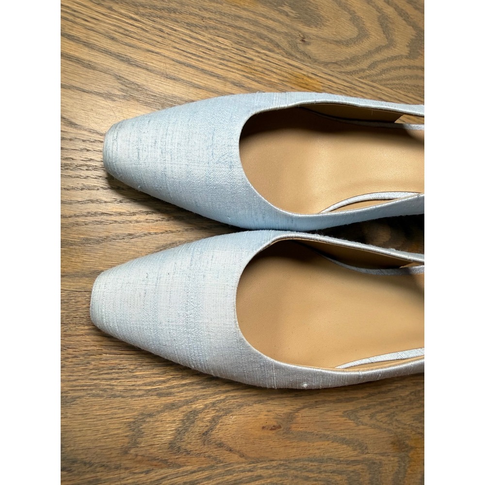 Badgley Mischka Light Blue Textured Fabric Slingback Block Heel Pumps Size 8 - Picture 3 of 9